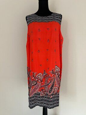 Wallis Sleeveless Sheath Dreiss - Size 14 - Coral and Black Paisley